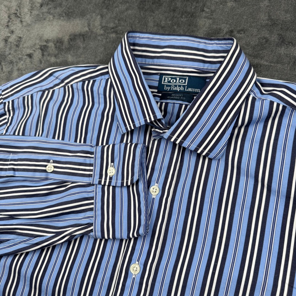 Polo Ralph Lauren Regent Classic Fit Striped Shirt Mens XL 17.5 Blue Navy White